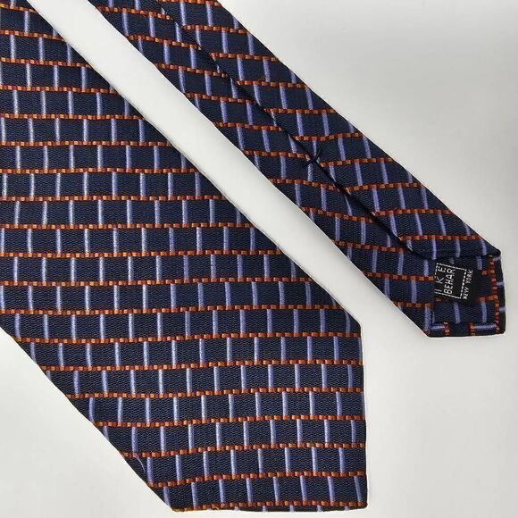 IKE BEHAR SILK TIE BLUE ORANGE BRICK STRIPE TEXTURED LUXURY 3.75" X 60" - Picture 1 of 2